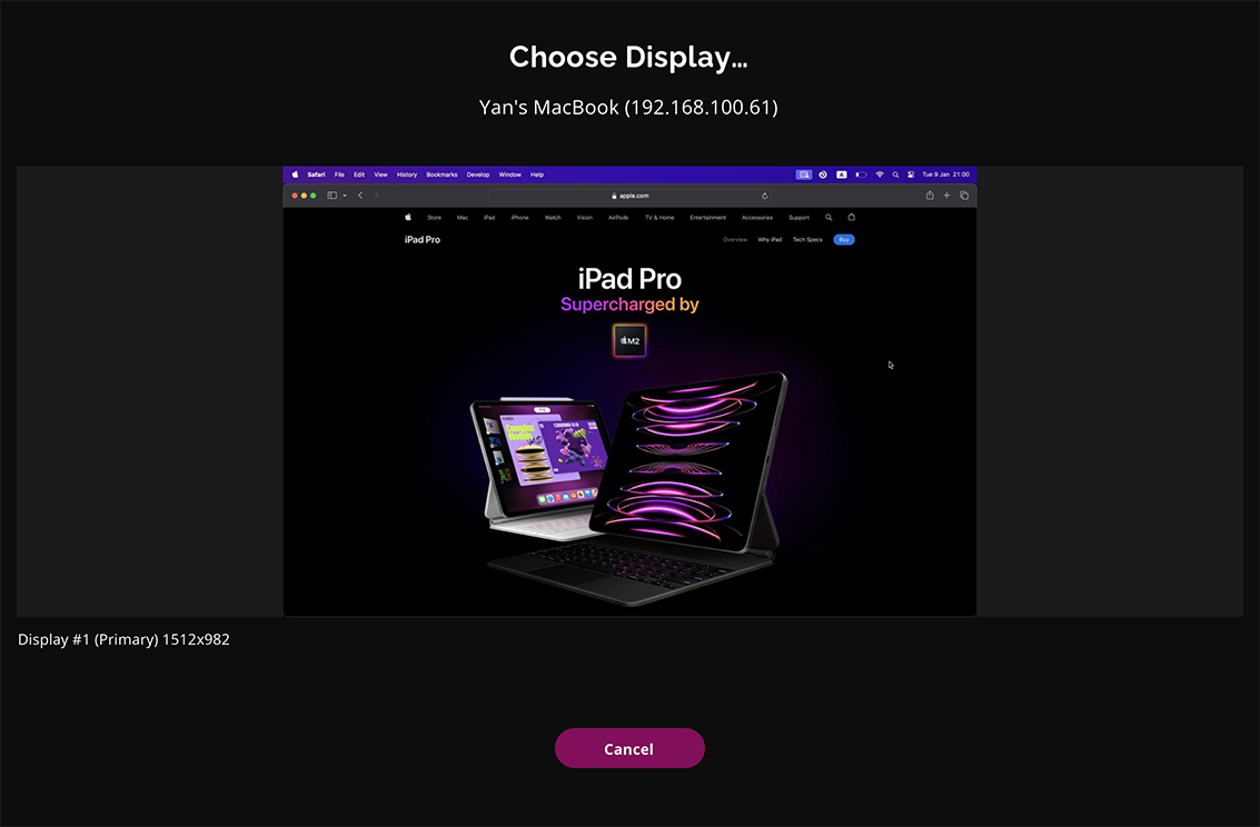 Holo.Draw: Seleziona il display